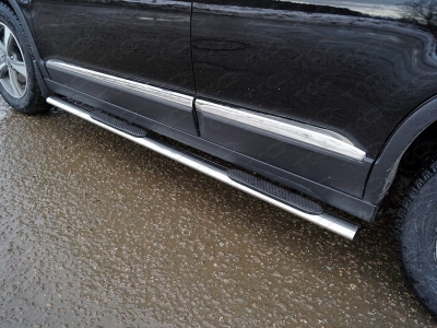 Пороги овальные с накладкой 75х42 мм ТСС для Haval H6 2014-2020